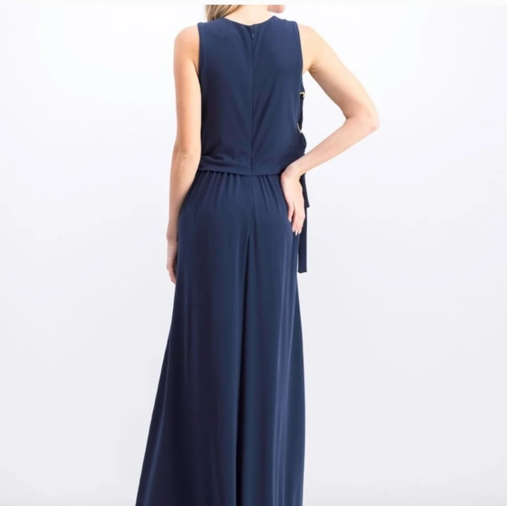 Michael Kors Grommet-Laced Navy Sleeveless Maxi Size Small.